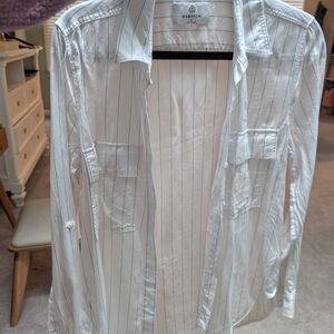 Babaton White Shirt with Light Blue Pinstripes
